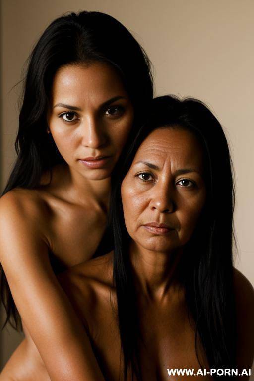 scared naked mother with her scared neice, looking at camera - #main