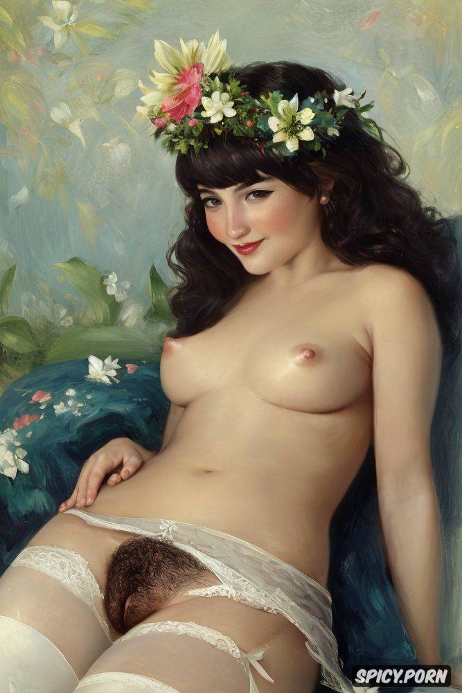 absolutely flat chest beautiful teen white women with a white lily in her right hand - #main