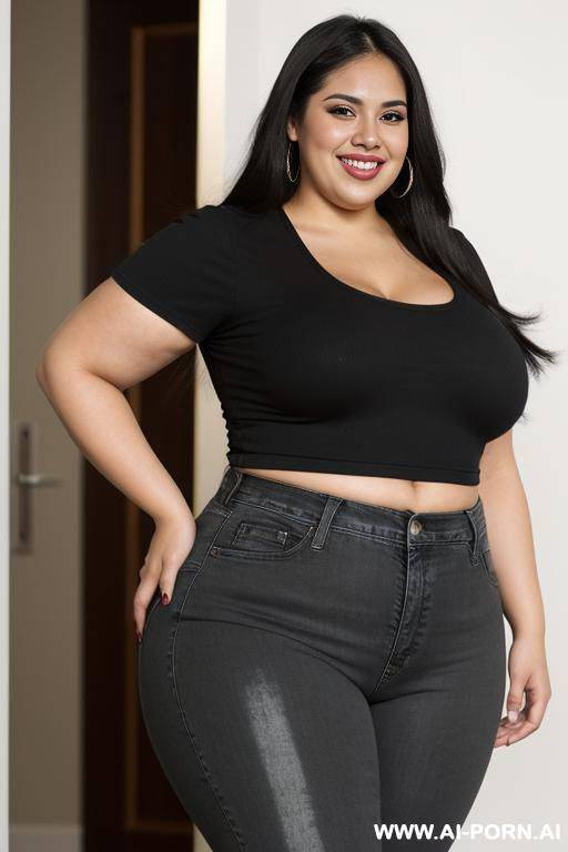hot latina, chicana, tight jeans, very wide hips, smiling, super pretty, rotund, obese - #main
