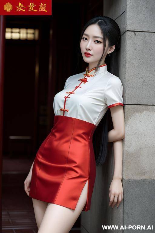 very white skin, 矮, 没有皱纹, 发簪, 中国传统服饰, 颧骨不突出, 红唇, 丰满, 圆脸, 端庄, 高鼻梁, very big eyes, 低颧骨, low eyes, chinese traditional, red clothes - #main