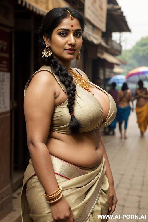 indian woman, busty, gigantic boobs, huge tits, sexy sari, micro sari top, public street, crowded street - #main