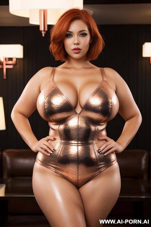 latex woman; gigantic boobs; obese; full shot; - #main