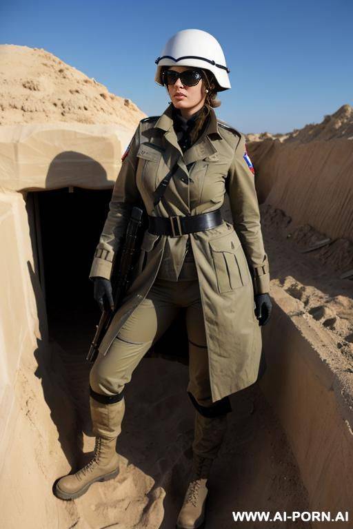 sexy white female soldier in a trench - #main