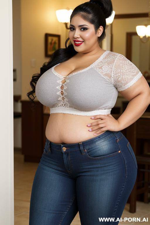 hot mexican woman, chola, heavy makeup, chicana, wide hips, very obese, rotund, round fat body, drinking milkshake - #main