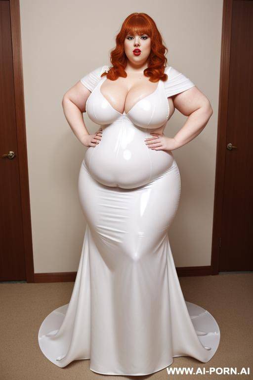 white latex eveningdress; obese; gigantic huge boobs; - #main