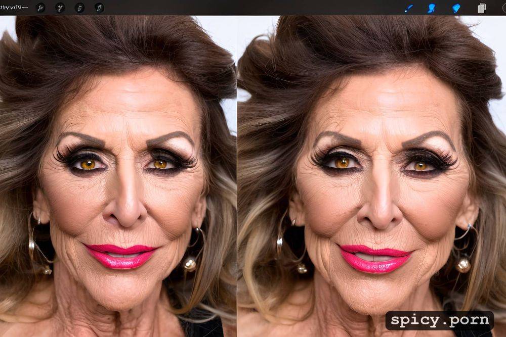 with big styled flowy hair very high cheekbone, in a face portrait - #main