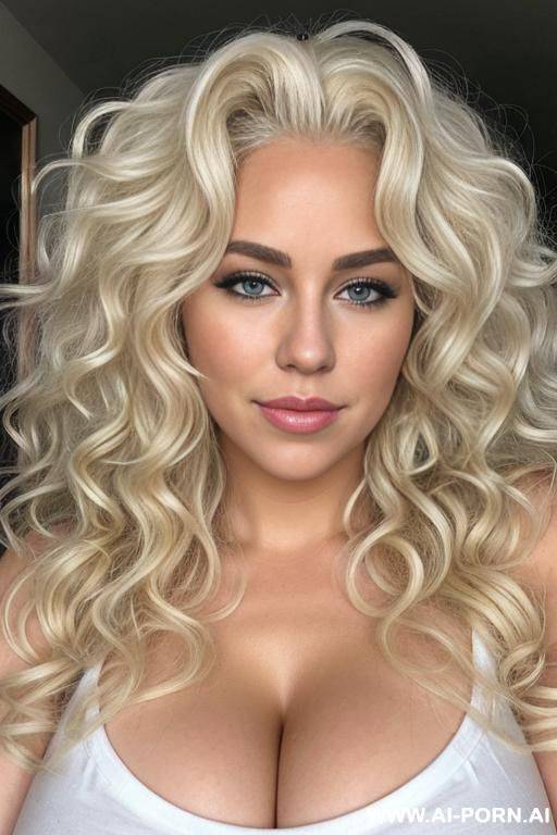 fluffy curly big coiffed thick full beautiful platinum blonde hair, messy fluffy blonde curls, short blonde curly big thick wide hair, chubby face, huge tits and big hair - #main