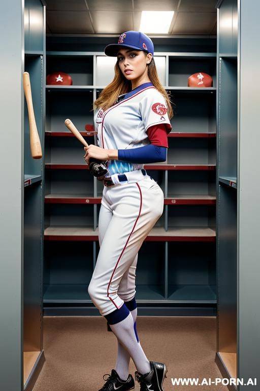 standing in locker room, wearing baseball uniform, supermodel baseball player, - #main