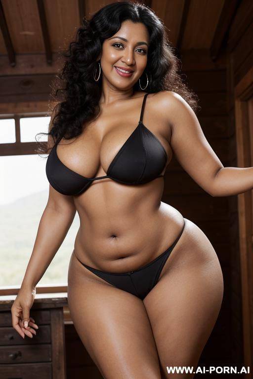 black woman, beautiful eyes, (narrow waist), ((full body)), ((long legs)), ((big hips)), totally naked, naked, big round boobs, big round ass, very curvy body, hourglass figure, arms up, hands - #main