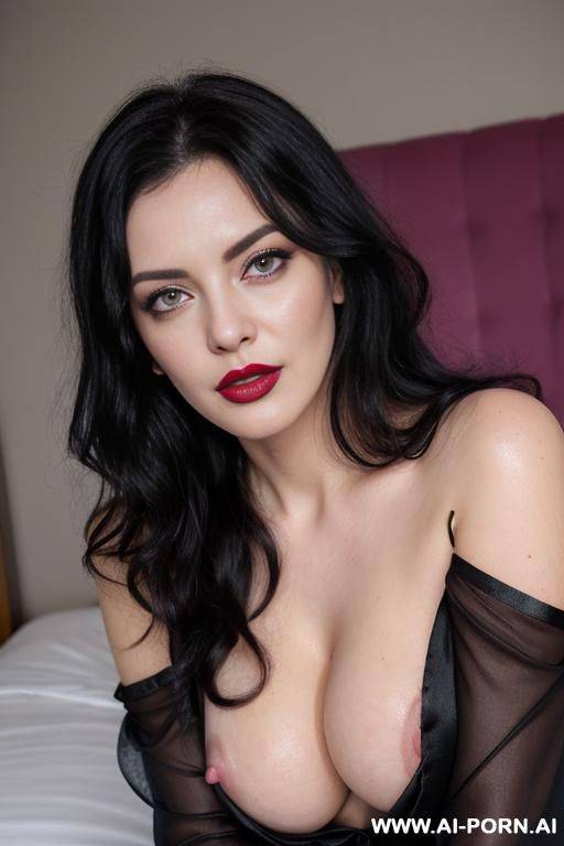 messy black hair, pink lipstick, absolutely breasts, black satin long-sleeved blouse, cleavage, (anal penetration), looking at viewer, a huge amount of sperm on face, ((naked)) - #main
