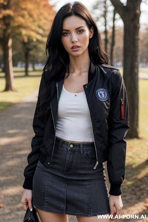 woman, long hair, spontaneous, casual, comfortable, natural, relaxed, realistic style, m colors, natural lighting, she is standing in front of a tree, possibly in a forest or a park, - #main