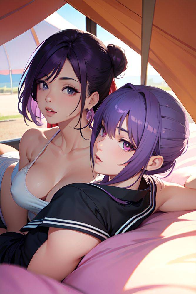 Anime Muscular Small Tits 50s Age Seductive Face Purple Hair Hair Bun Hair Style Light Skin Illustration Tent Side View On Back Schoolgirl 3666951595131051679 - AI Hentai - #main