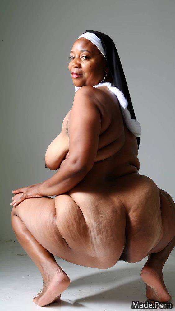 Big ass african american nun looking back thick thighs cum in pussy photo AI porn - #main