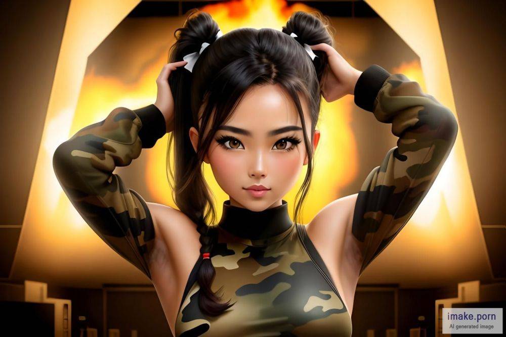Dark color camo Skin, ponytails hair,cocky pose, confidence... - #main