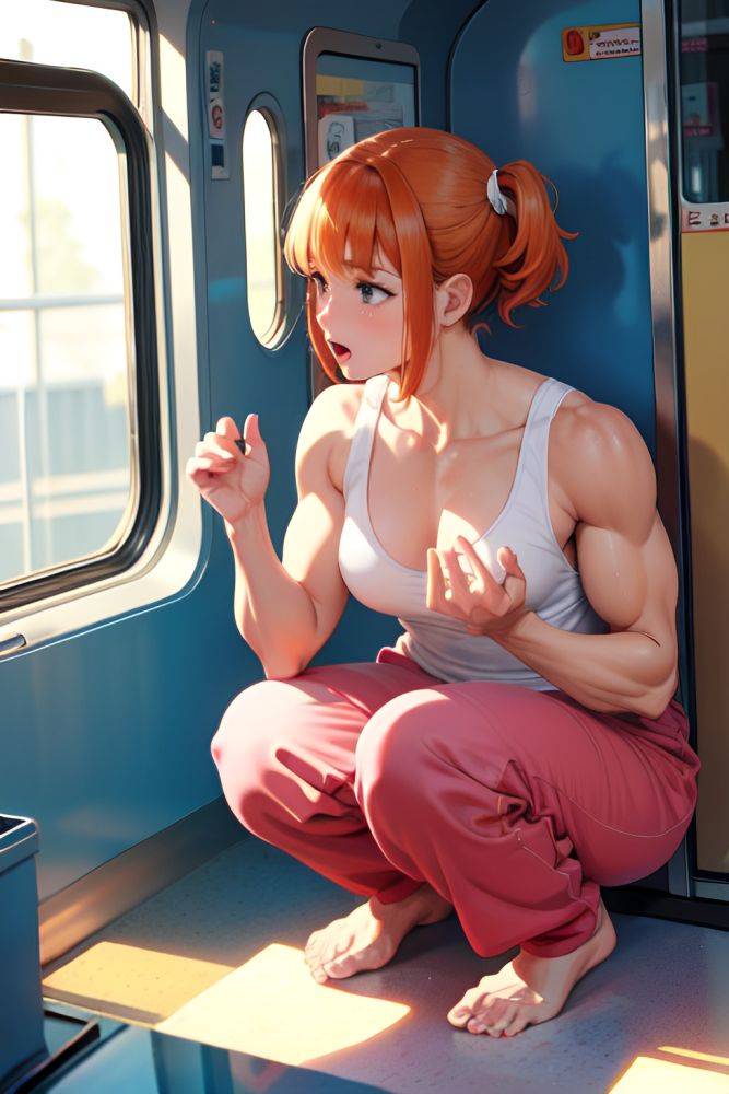 Anime Muscular Small Tits 50s Age Shocked Face Ginger Bangs Hair Style Light Skin Warm Anime Train Side View Squatting Pajamas 3667369065427166969 - AI Hentai - #main
