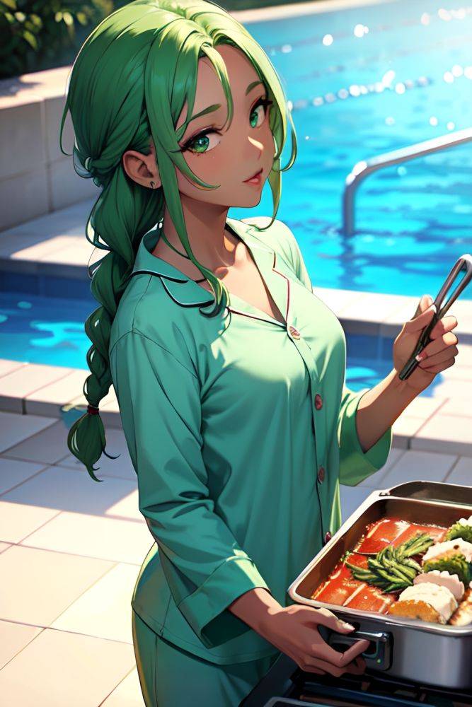 Anime Busty Small Tits 20s Age Seductive Face Green Hair Braided Hair Style Dark Skin Film Photo Pool Side View Cooking Pajamas 3667446375370250159 - AI Hentai - #main