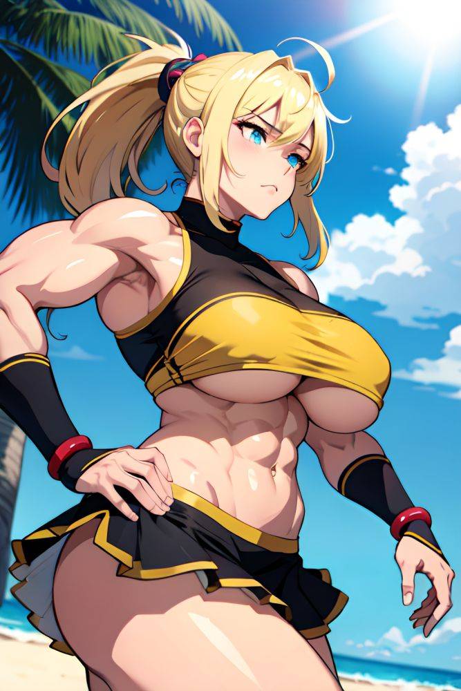 Anime Muscular Huge Boobs 80s Age Sad Face Blonde Ponytail Hair Style Dark Skin Dark Fantasy Beach Front View Jumping Mini Skirt 3667655112029020648 - AI Hentai - #main