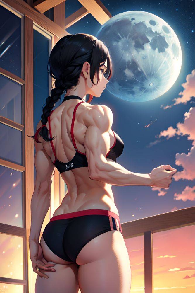 Anime Muscular Small Tits 18 Age Sad Face Black Hair Braided Hair Style Light Skin Dark Fantasy Moon Back View Working Out Teacher 3667917962254819520 - AI Hentai - #main