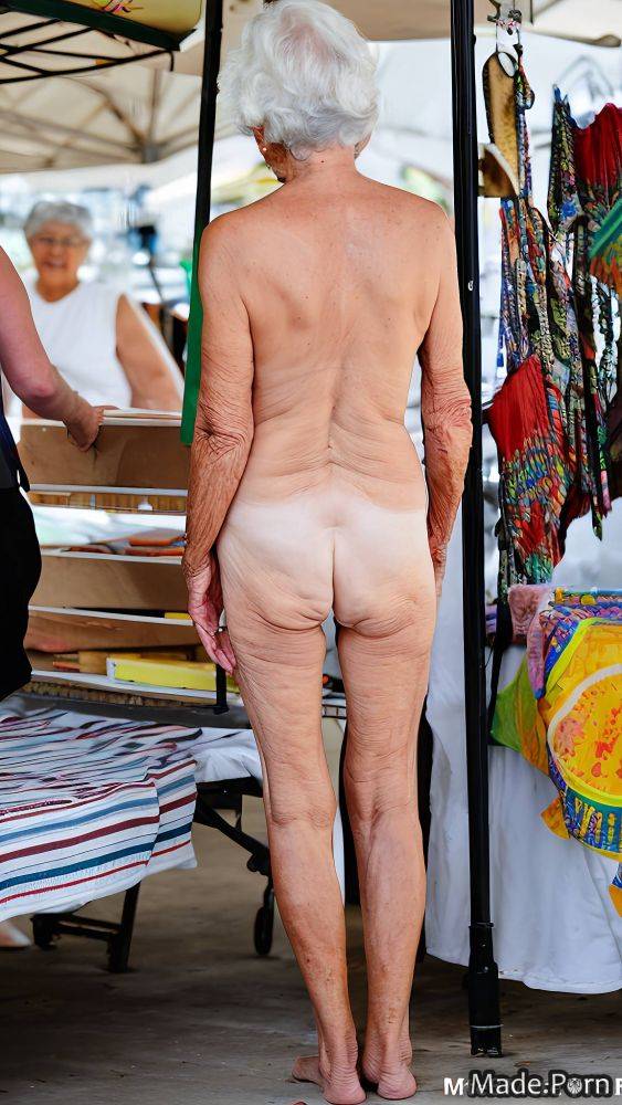 Photo from behind nude white hair farmers market skinny barefoot AI porn - #main