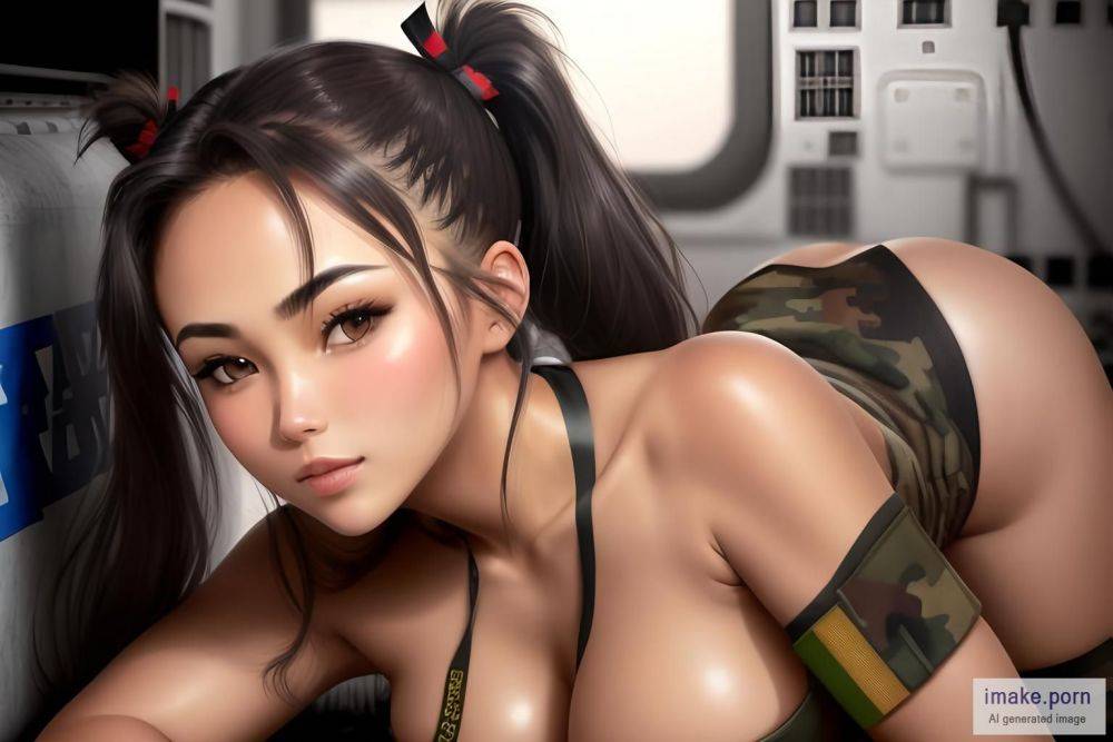 Dark color camo Skin, ponytails hair,cocky pose, confidence... - #main