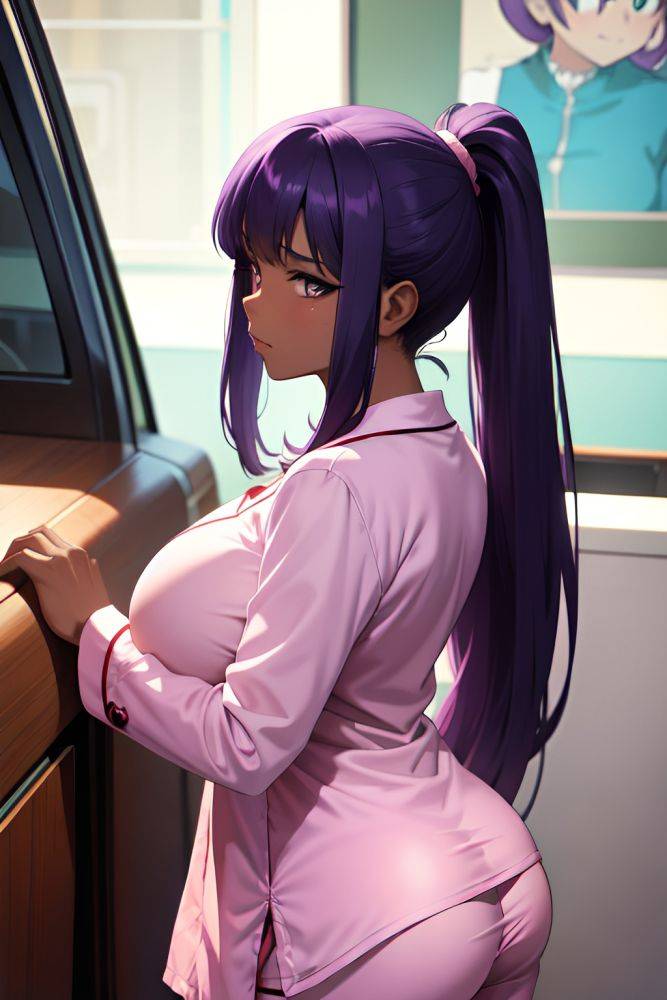 Anime Busty Huge Boobs 70s Age Sad Face Purple Hair Ponytail Hair Style Dark Skin Vintage Stage Side View On Back Pajamas 3668180814770692473 - AI Hentai - #main