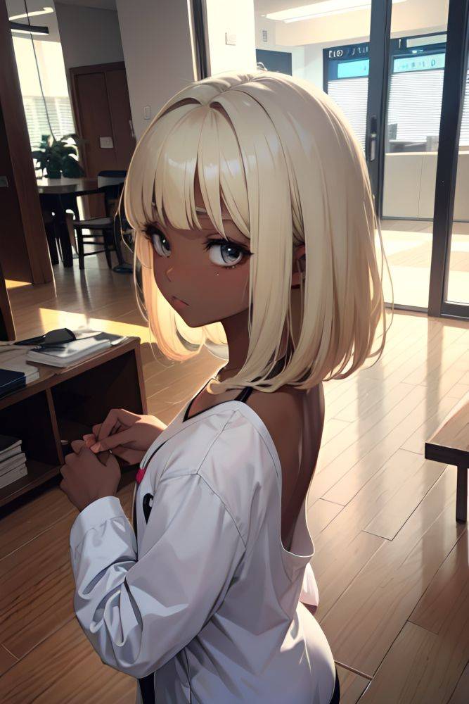 Anime Skinny Small Tits 18 Age Sad Face Blonde Bangs Hair Style Dark Skin Black And White Mall Back View Yoga Pajamas 3668354760434689917 - AI Hentai - #main