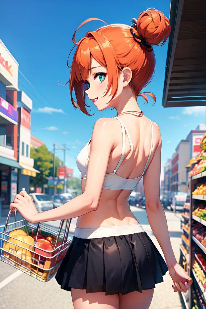 Anime Skinny Small Tits 20s Age Happy Face Ginger Hair Bun Hair Style Dark Skin Crisp Anime Grocery Back View Jumping Mini Skirt 3668389551446188179 - AI Hentai - #main