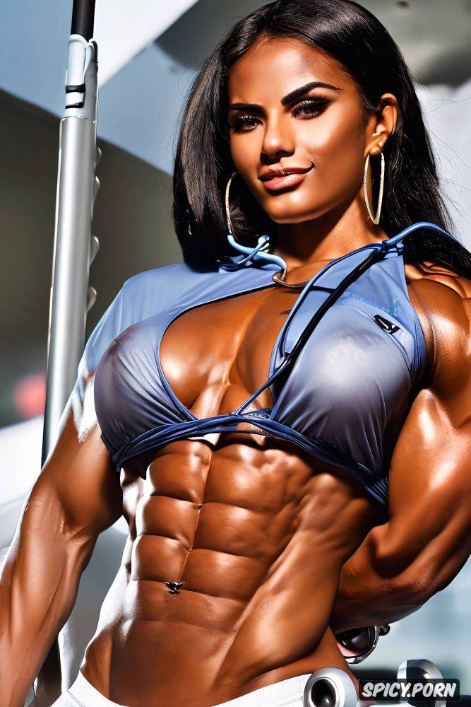 stethoscope around neck blue eyes bulging pecs candid light makeup - #main