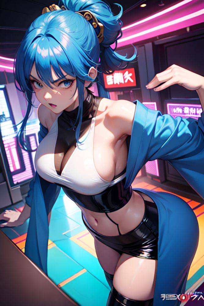 Anime Skinny Huge Boobs 80s Age Angry Face Blue Hair Straight Hair Style Dark Skin Cyberpunk Church Close Up View T Pose Kimono 3668656267299913946 - AI Hentai - #main