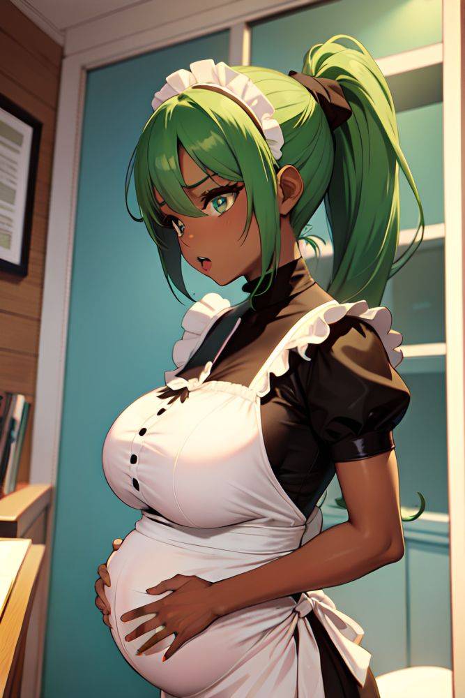 Anime Pregnant Small Tits 60s Age Shocked Face Green Hair Ponytail Hair Style Dark Skin Comic Stage Side View Gaming Maid 3665424733739533533 - AI Hentai - #main