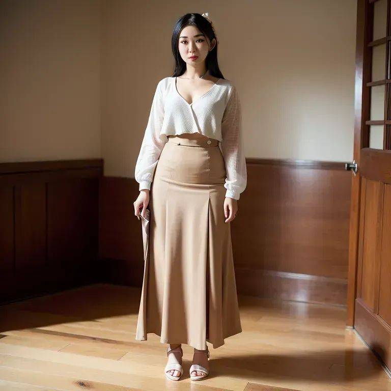 , japanese,woman,twenties,(RAW photo, best quality, masterpiece:1.1), (realistic, photo-realistic:1.2), ultra-detailed, ultra high res, physically-based rendering,long hair,black hair,beautiful,(tan:1.2),long sleeves,Red - #main