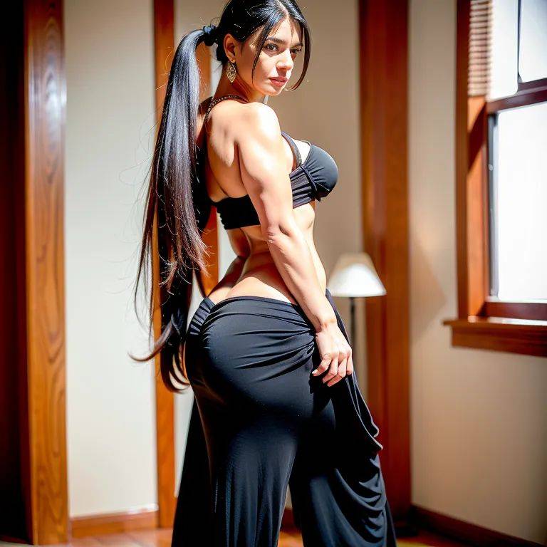 , Arabs,woman,twenties,(RAW photo, best quality, masterpiece:1.1), (realistic, photo-realistic:1.2), ultra-detailed, ultra high res, physically-based rendering,long hair,pony tail,black hair,hair behind ear,brown - #main