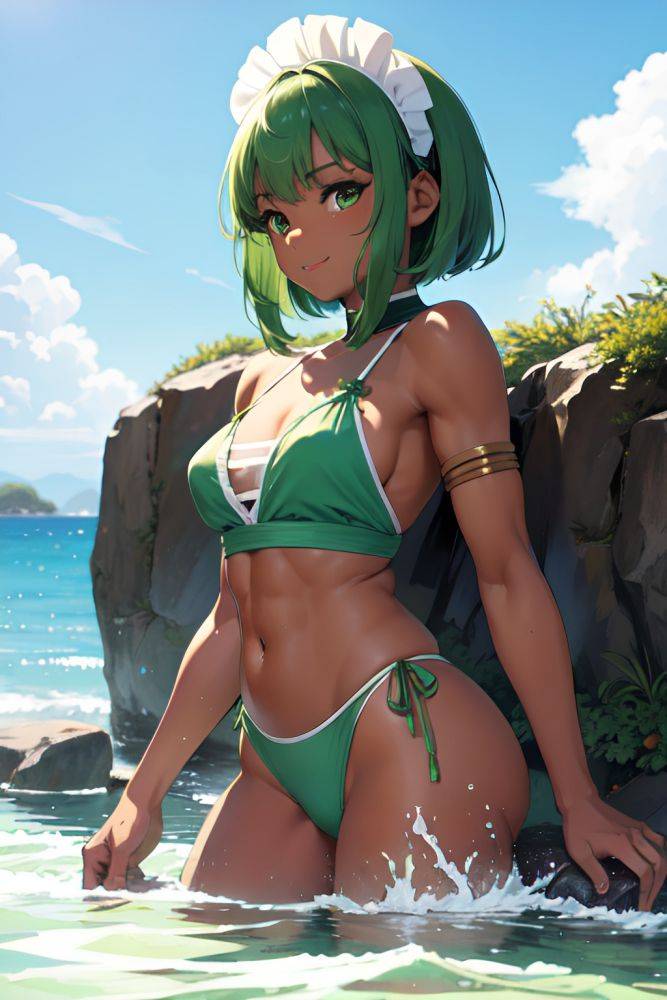 Anime Muscular Small Tits 60s Age Happy Face Green Hair Bangs Hair Style Dark Skin Painting Yacht Side View Bathing Maid 3668826348007163256 - AI Hentai - #main