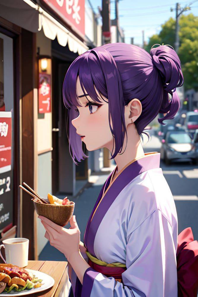 Anime Skinny Small Tits 40s Age Shocked Face Purple Hair Pixie Hair Style Light Skin Soft Anime Restaurant Side View Eating Kimono 3668841812432227808 - AI Hentai - #main