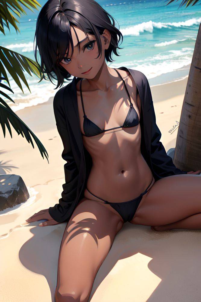 Anime Skinny Small Tits 40s Age Happy Face Black Hair Pixie Hair Style Dark Skin Charcoal Beach Front View Spreading Legs Bathrobe 3668853408844105472 - AI Hentai - #main