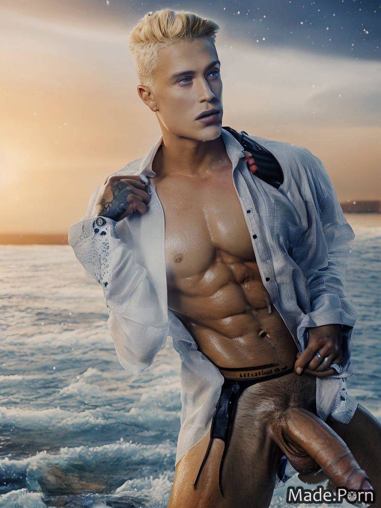 Scandinavian gay fairer skin uncircumcised cock open shirt blonde aqua AI porn - #main