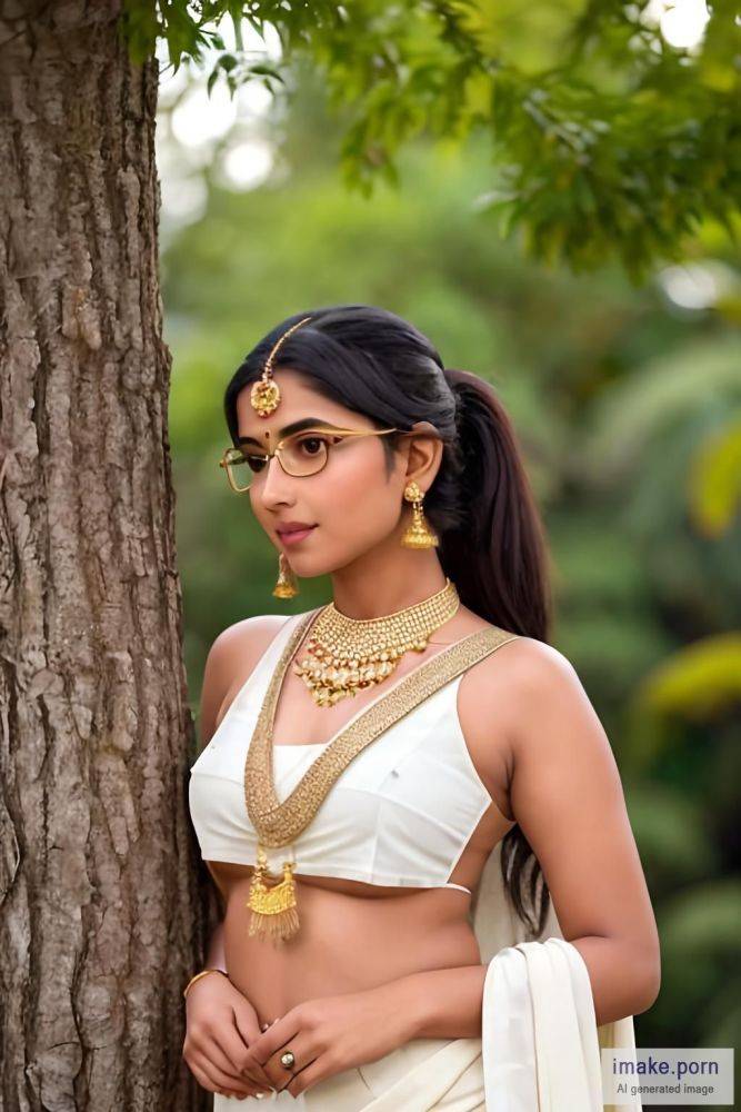 indian girl with eye specs and cat ears and gold jewel and in... - #main
