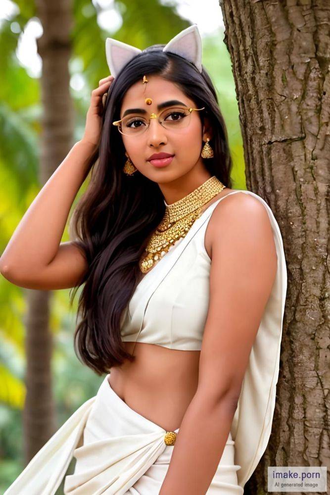 indian girl with eye specs and cat ears and gold jewel and in... - #main