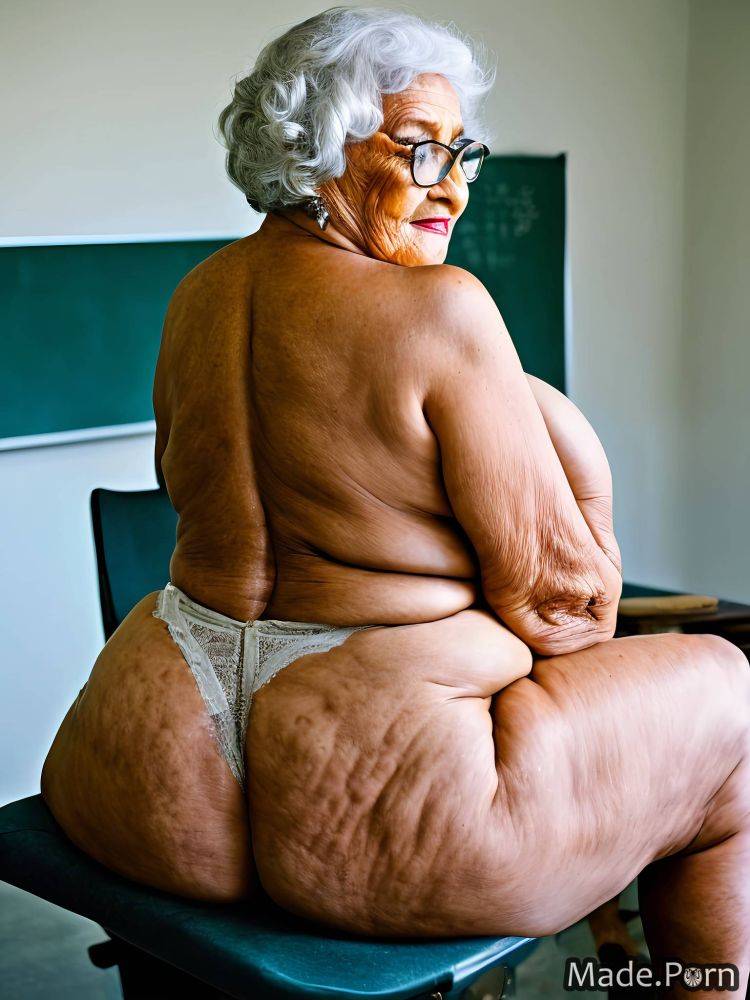 Sitting caucasian 80 glasses big hips thick wild afro AI porn - #main