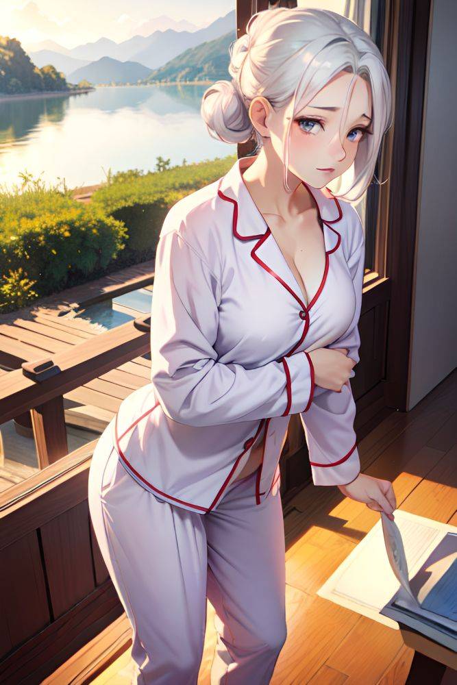 Anime Busty Small Tits 30s Age Sad Face White Hair Hair Bun Hair Style Light Skin Vintage Lake Front View Working Out Pajamas 3669680616996681495 - AI Hentai - #main