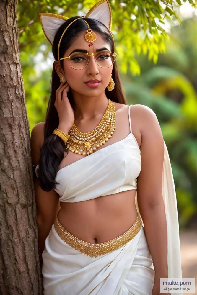 indian girl with eye specs and cat ears and gold jewel and in... - #main