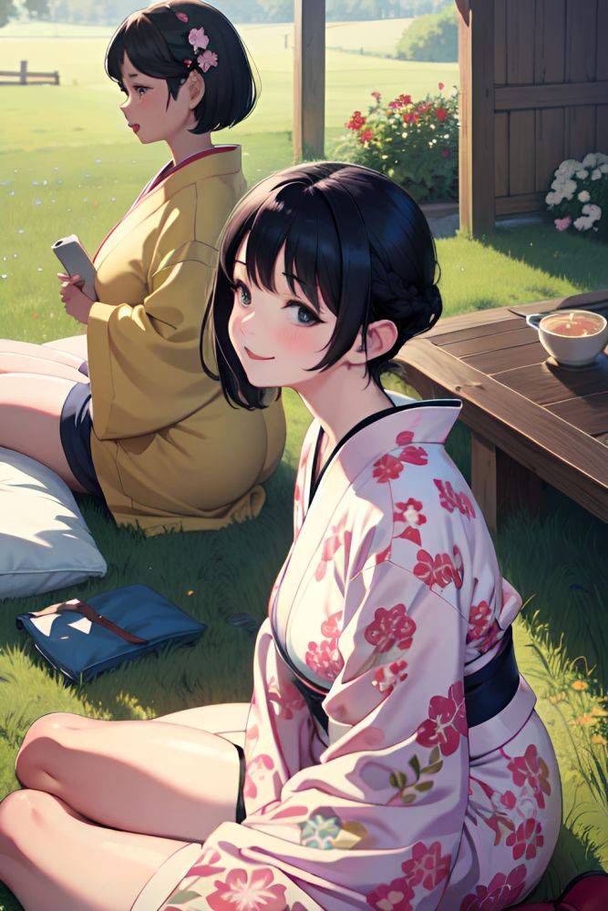 Anime Chubby Small Tits 50s Age Happy Face Black Hair Pixie Hair Style Light Skin Soft + Warm Meadow Side View Straddling Kimono 3669742467085811125 - AI Hentai - #main