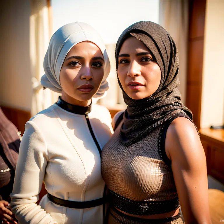 , Arabs,(2women:2),twenties,(RAW photo, best quality, masterpiece:1.1), (realistic, photo-realistic:1.2), ultra-detailed, ultra high res, physically-based rendering,(adult:1.5) - #main