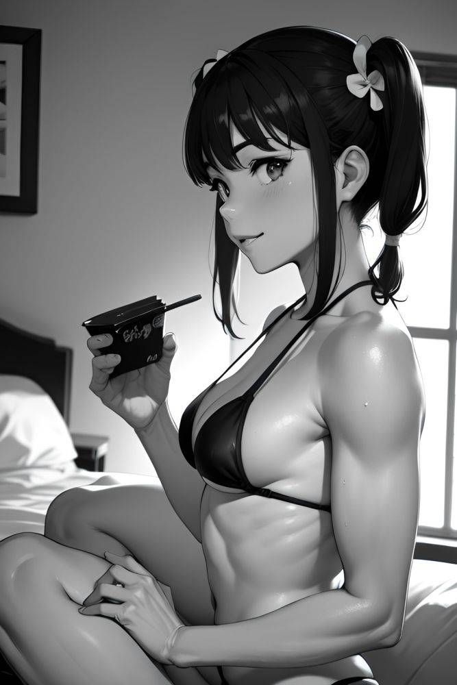 Anime Muscular Small Tits 40s Age Happy Face Ginger Pigtails Hair Style Light Skin Black And White Bedroom Side View Eating Bikini 3670082628483383166 - AI Hentai - #main