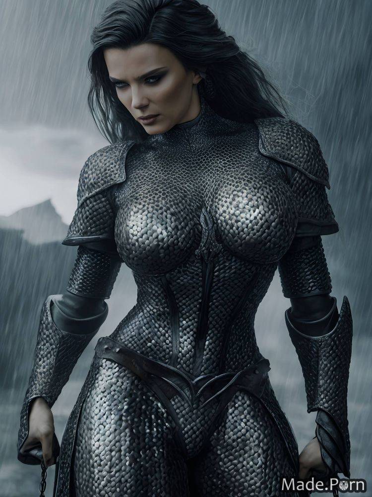 Damascus steel woman mohawk busty partially nude chainmail topless AI porn - #main