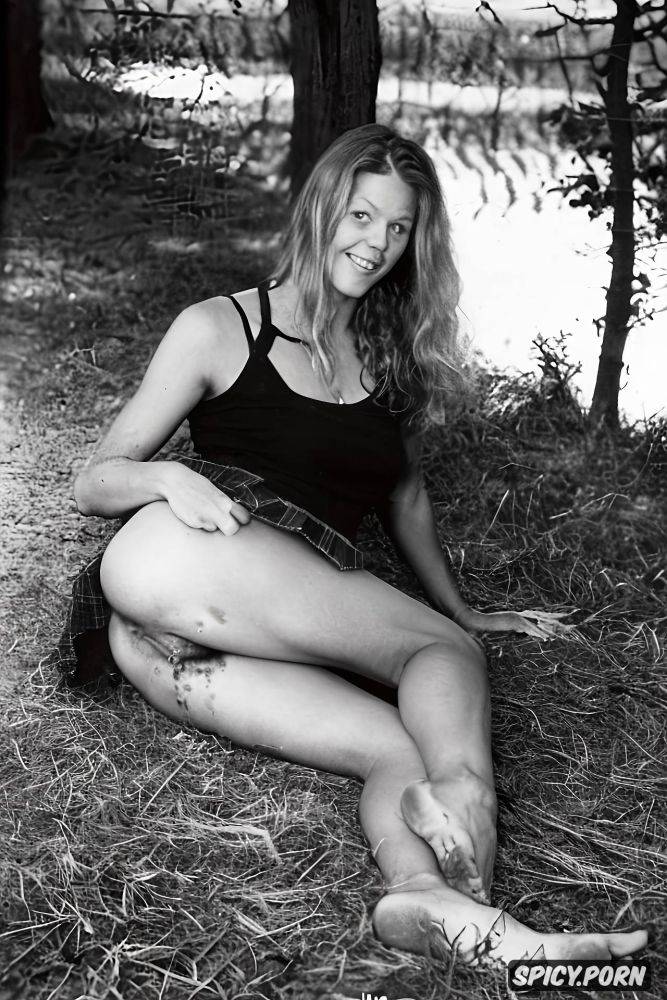 1983 3 fingers vanish between long flapping pussy lips sitting legs spreaded sidewise on a hammock - #main
