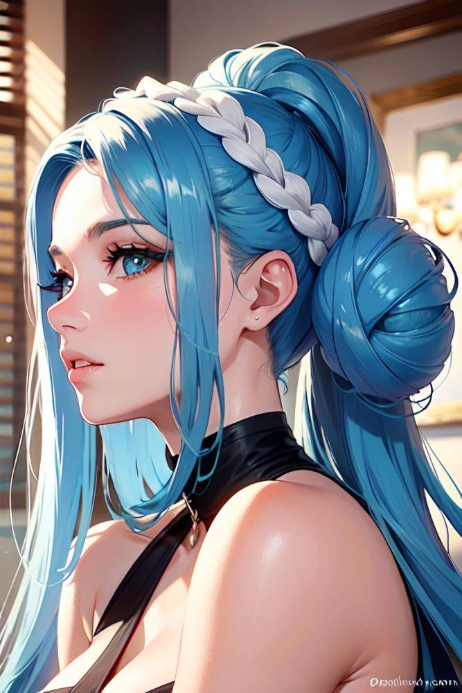 Anime Muscular Huge Boobs 20s Age Seductive Face Blue Hair Pigtails Hair Style Light Skin Mirror Selfie Office Close Up View Bending Over Bikini 3666557316614332219 - AI Hentai - #main