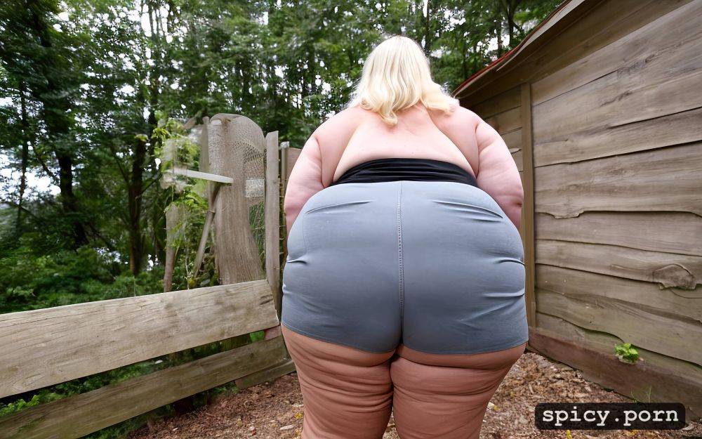 thick thighs short blond hair color photo bent over looking backwards at camera - #main