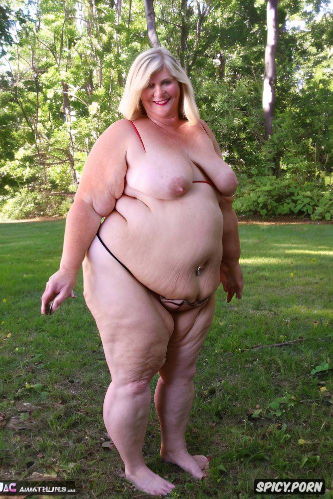 large belly smiling white woman thick thighs full body wide hips - #main