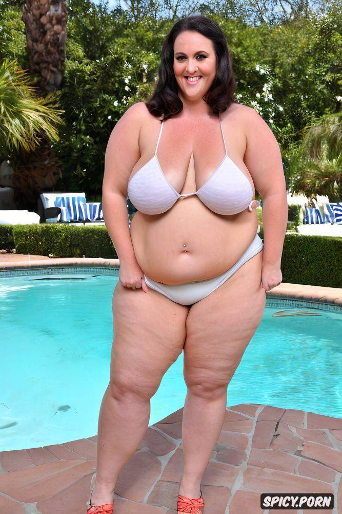 large belly very wide hips smiling white woman brunette bobcut hair - #main